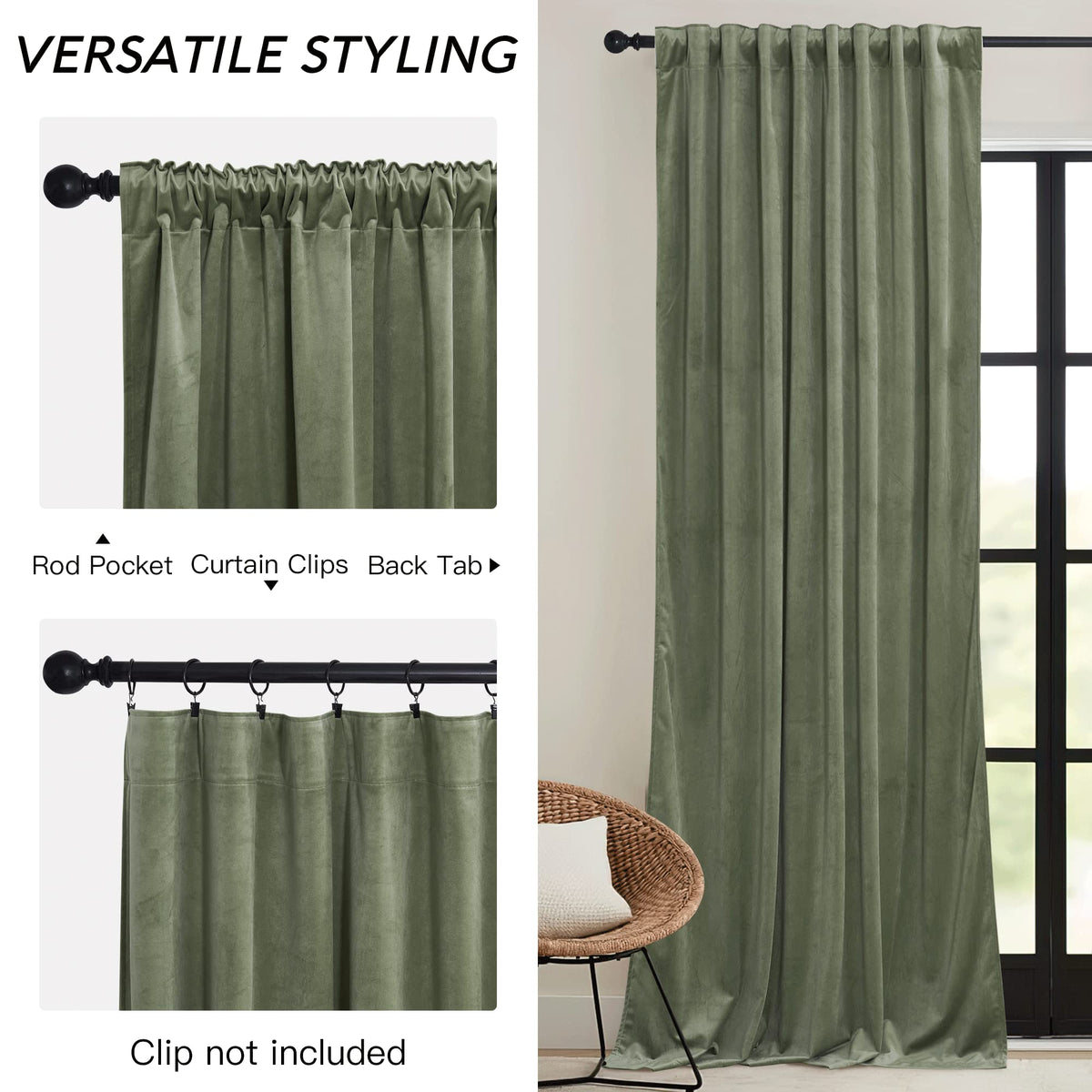Sage Green Velvet Curtains 96 inches I3024