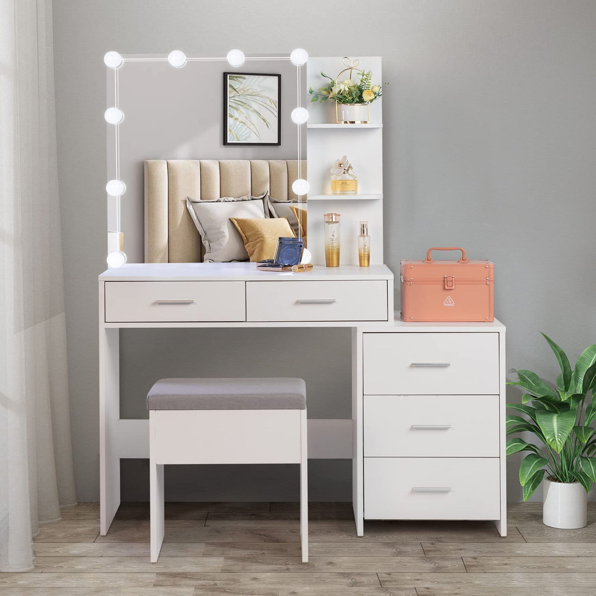 White Vanity Desk with Sliding Mirror R769974