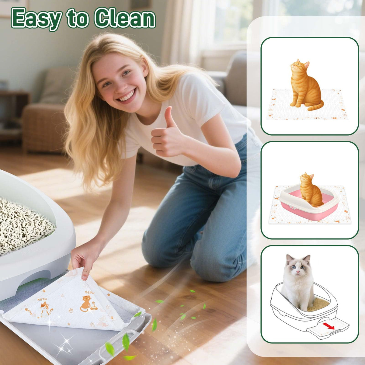 Super Absorbent Unscented Cat Litter Pads 70ct I4668