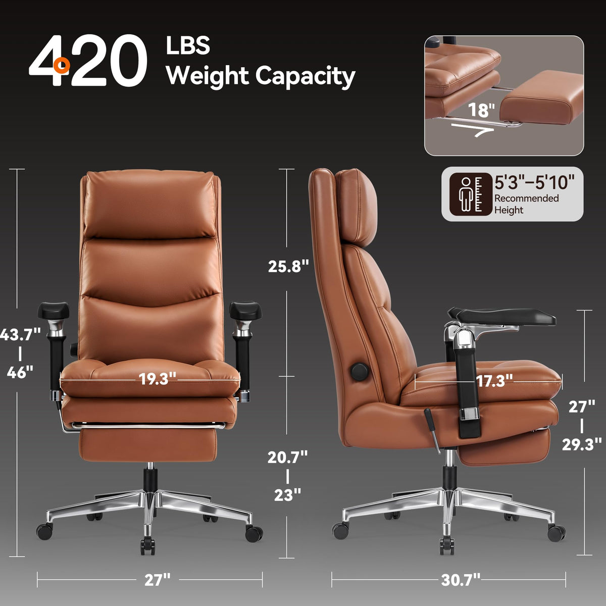Brown Reclining Executive Office Chair with Flip-Up Armrests Y2163