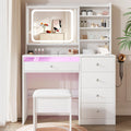 White Vanity Desk Set with Glass Desktop E702868