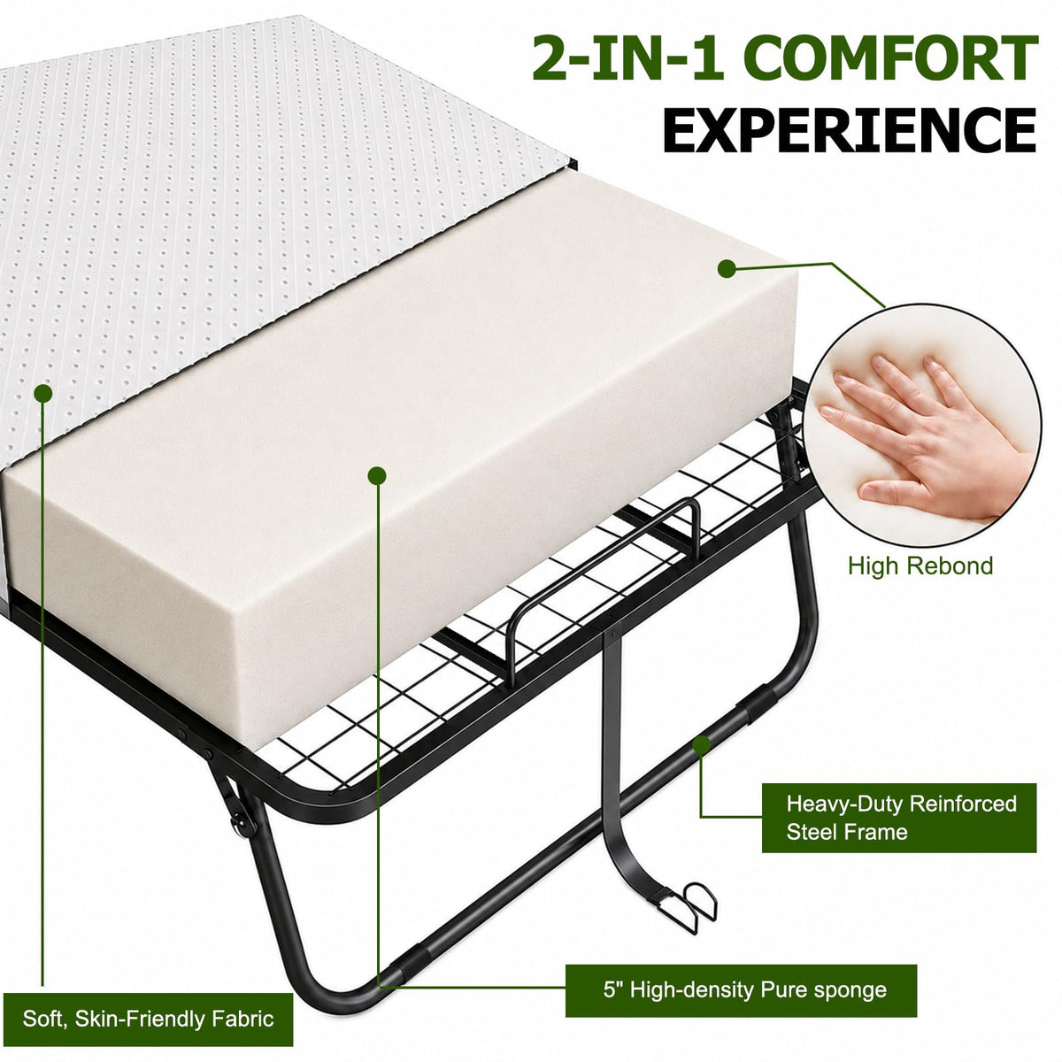 Folding Bed with Mattress Twin 75 x 38 in X4869