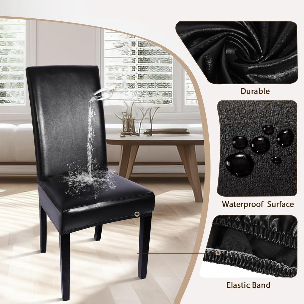 Waterproof PU Leather Dining Chair Covers Set of 4 Black Z904576