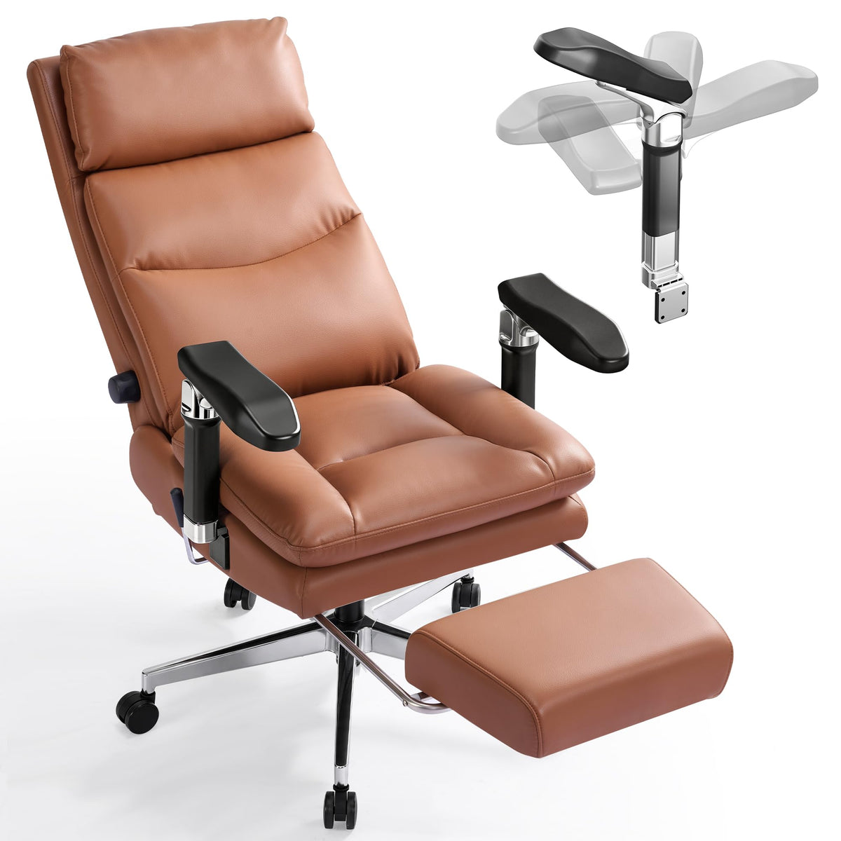 Brown Reclining Executive Office Chair with Flip-Up Armrests Y2163