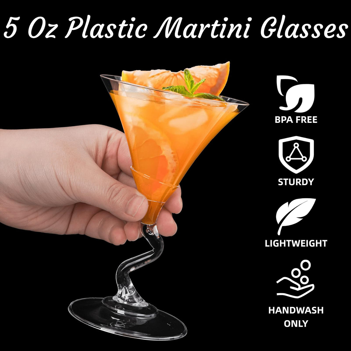 18 Pack 5 Oz Plastic Martini Glasses with Twisted Stem D179