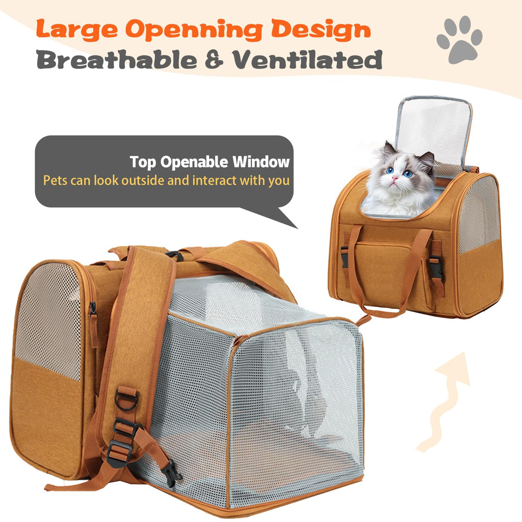 Brown Expandable Breathable Mesh Cat Carrier Backpack N8988