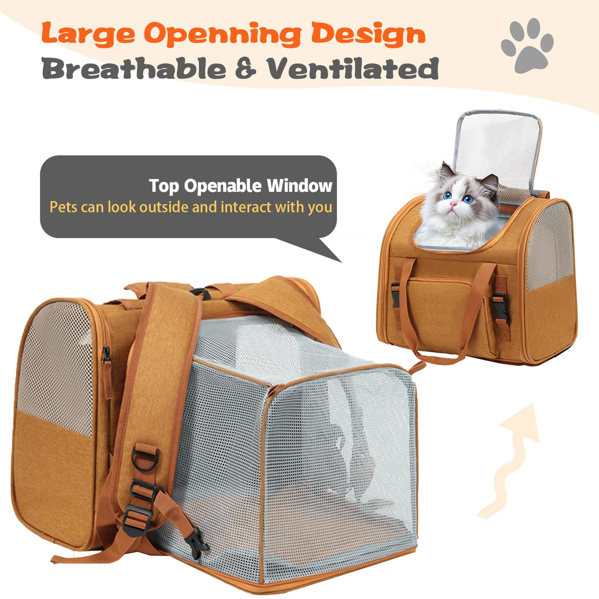 Brown Expandable Breathable Mesh Cat Carrier Backpack N8988