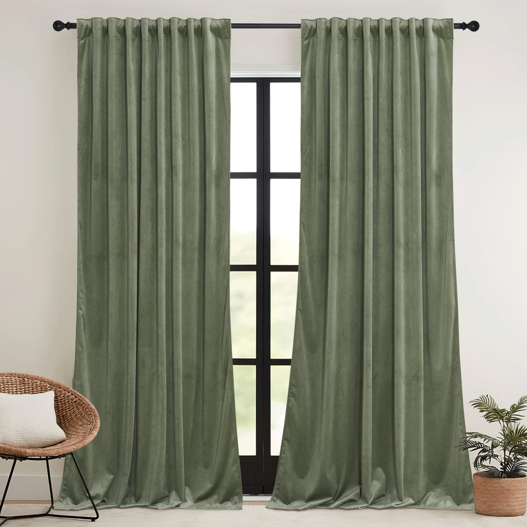Sage Green Velvet Curtains 96 inches I3024