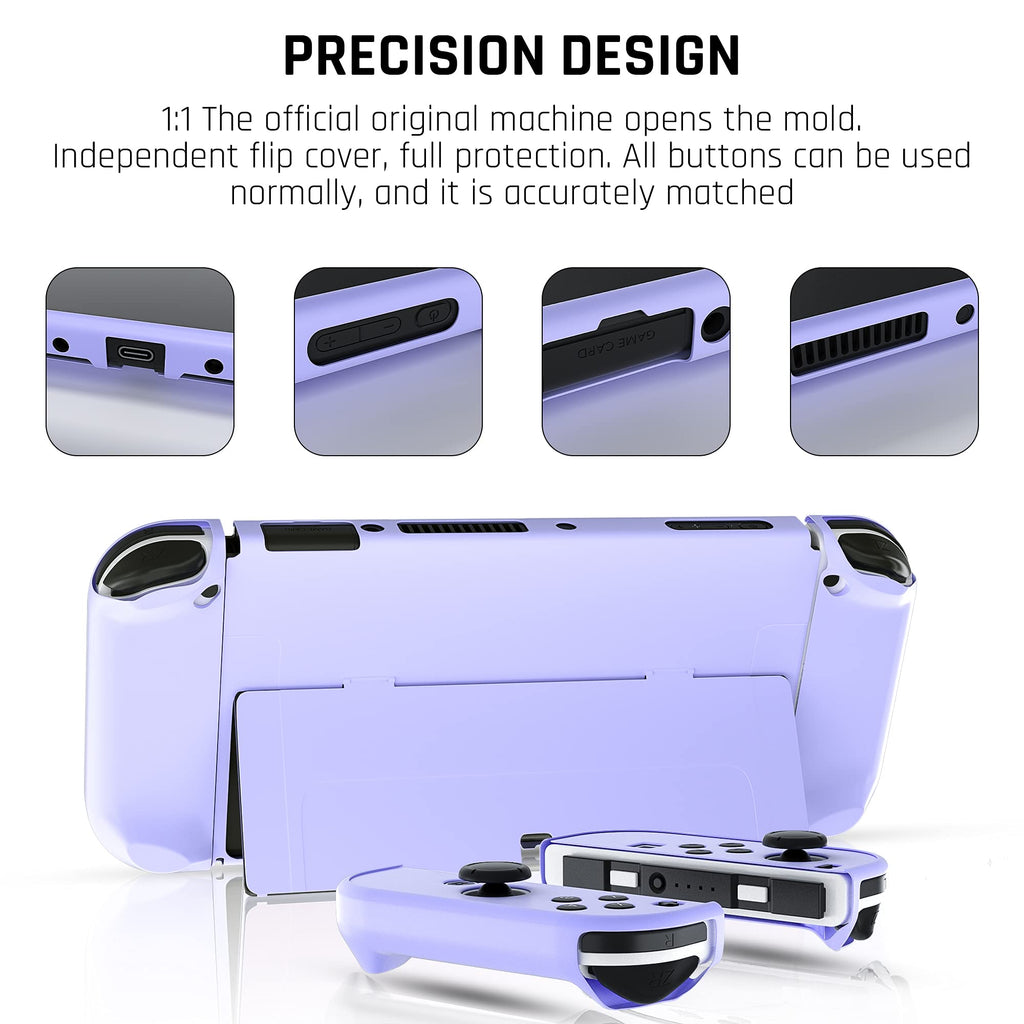 Purple Case for Nintendo Switch OLED Model with Screen Protector and 4 Thumb Grip Caps C5604