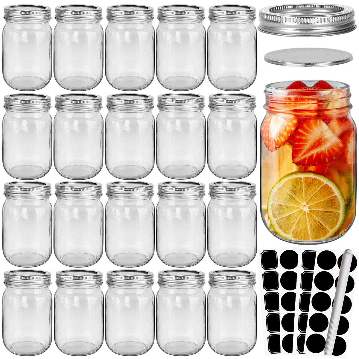 20 Pcs 12oz Glass Mason Jars With Lids X5786