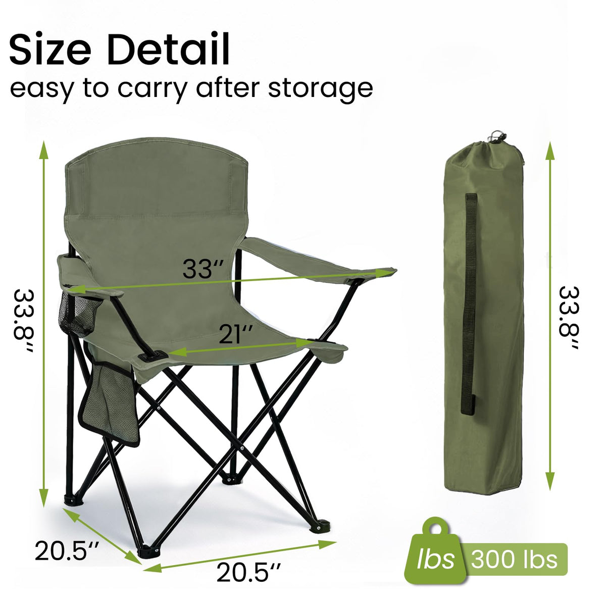 2 Pack Olive Green Portable Folding Camping Chair I208