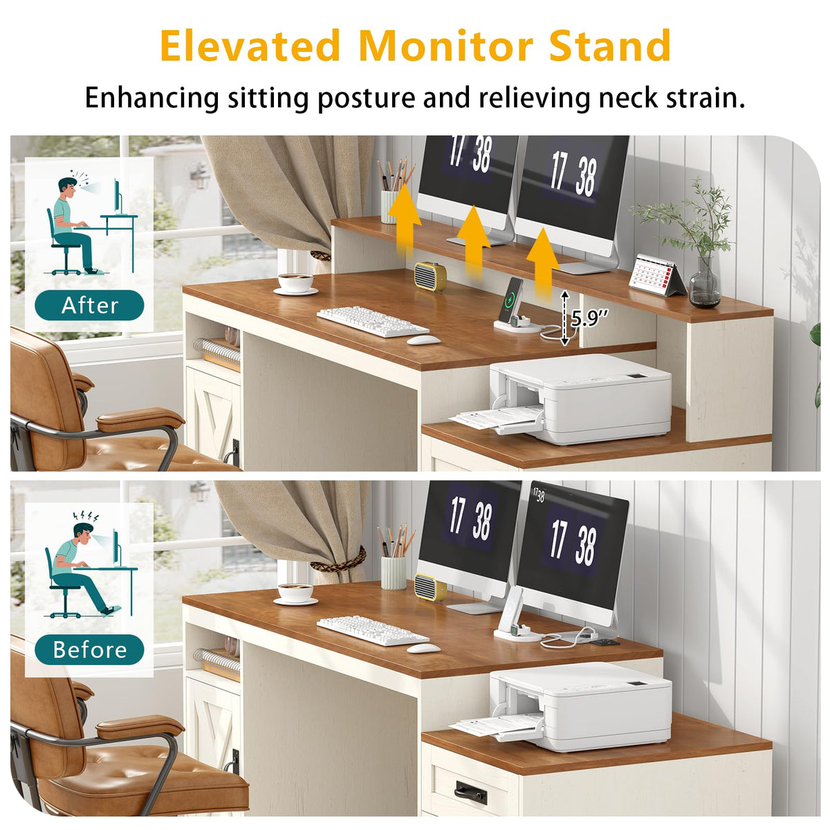 65" Computer Desk with Drawers and Printer Stand Q98948