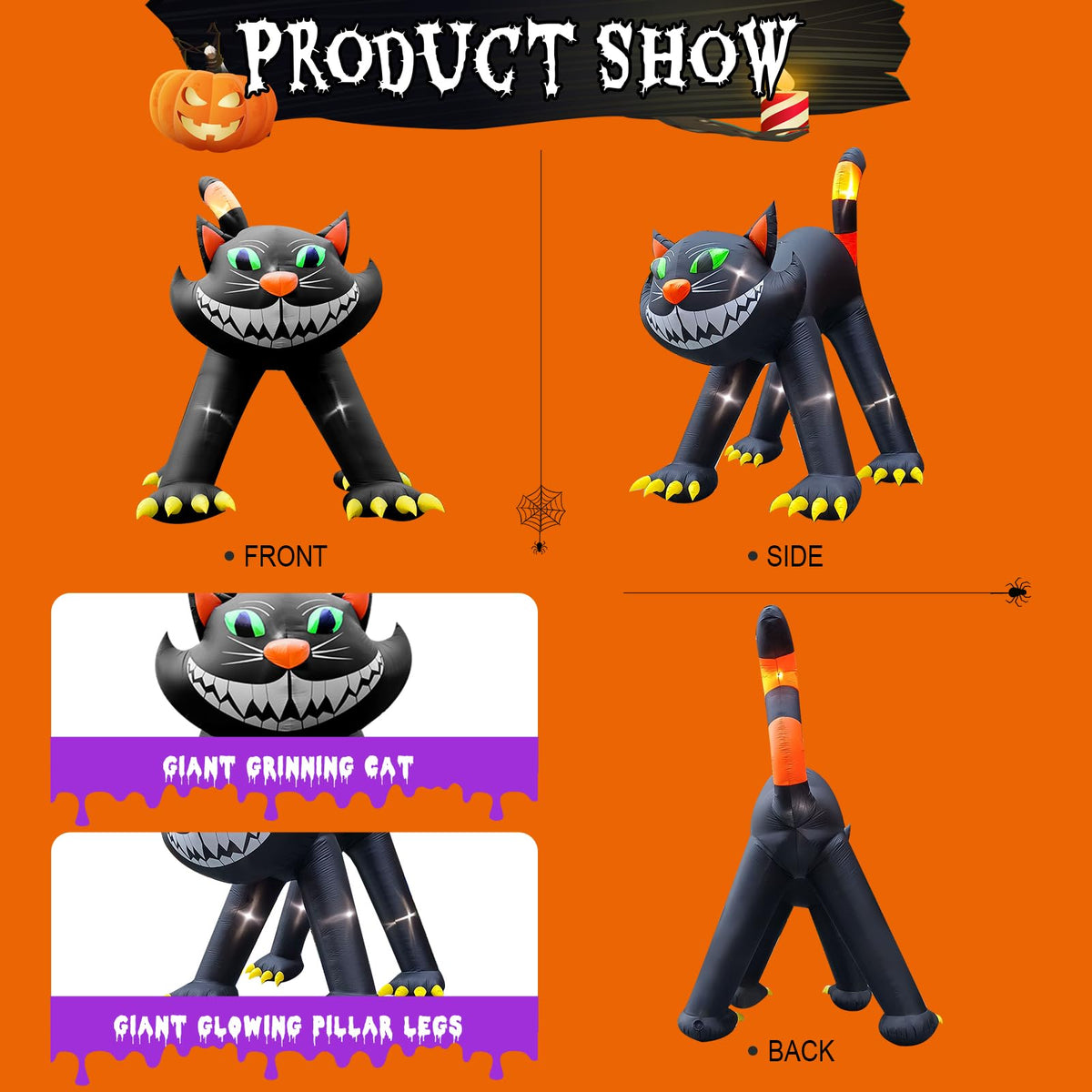 14FT Inflatable Black Cat Halloween Decoration with 7 LED I352