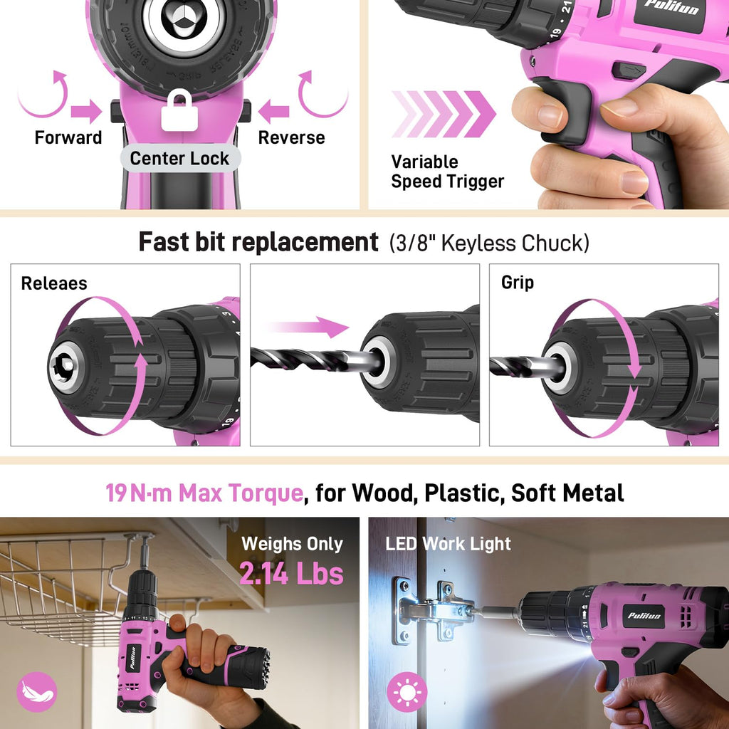 299 Piece Pink Cordless Drill Tool Set with Tool Box O44802