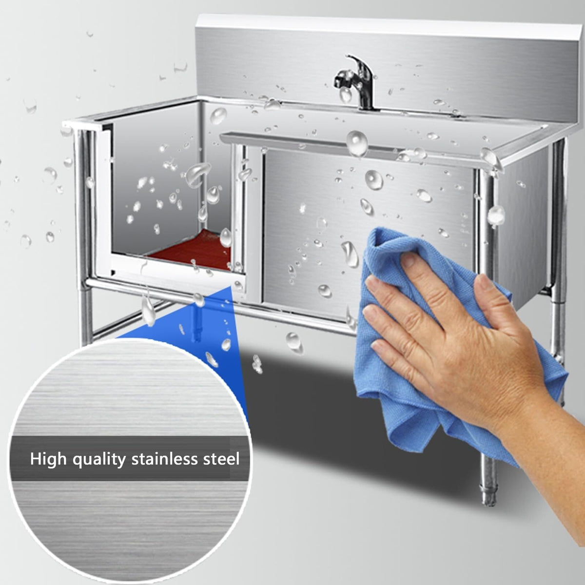 Stainless Steel Dog Grooming Tub with Sliding Door P432182