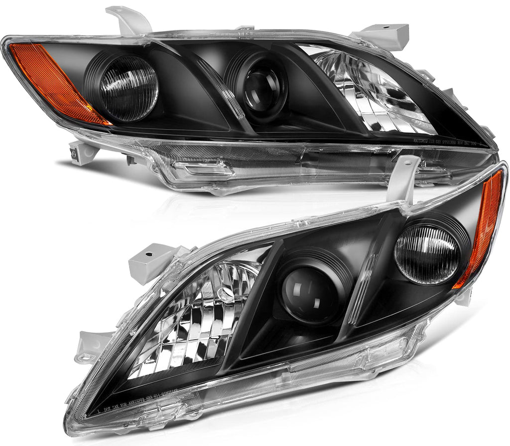 Black Housing Amber Reflector Clear Lens Headlight Assembly Pair T77413