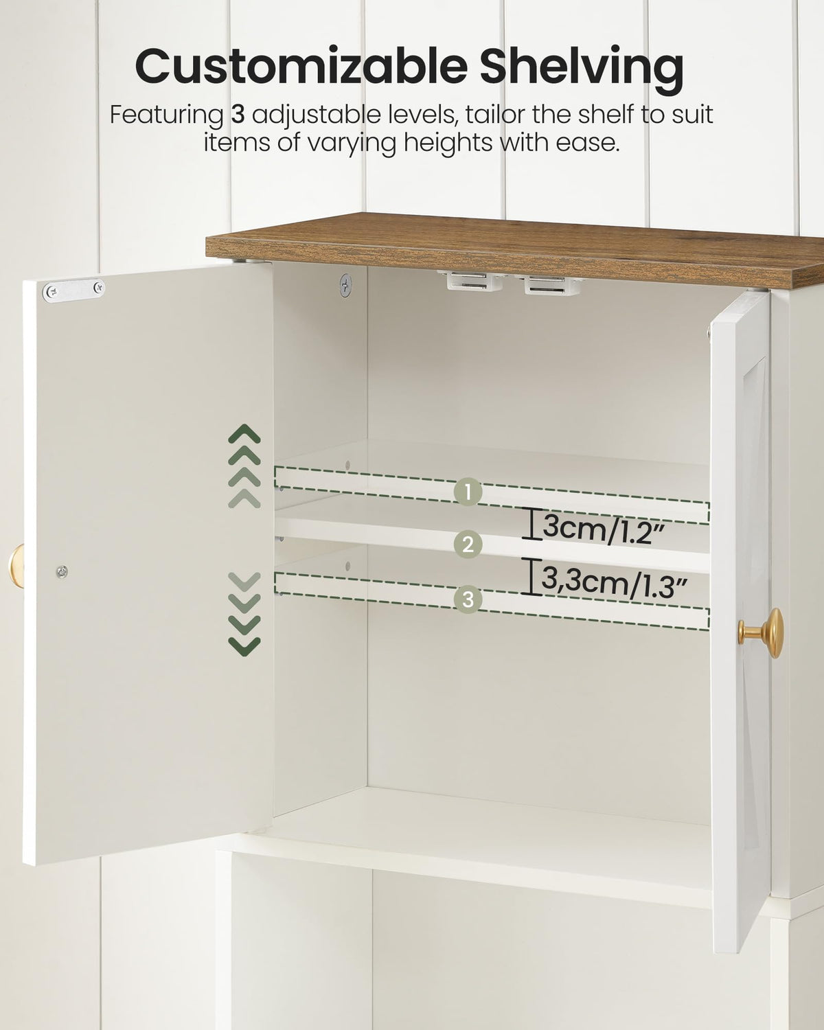 White and Walnut Bathroom Wall Cabinet with Towel Bar U889640