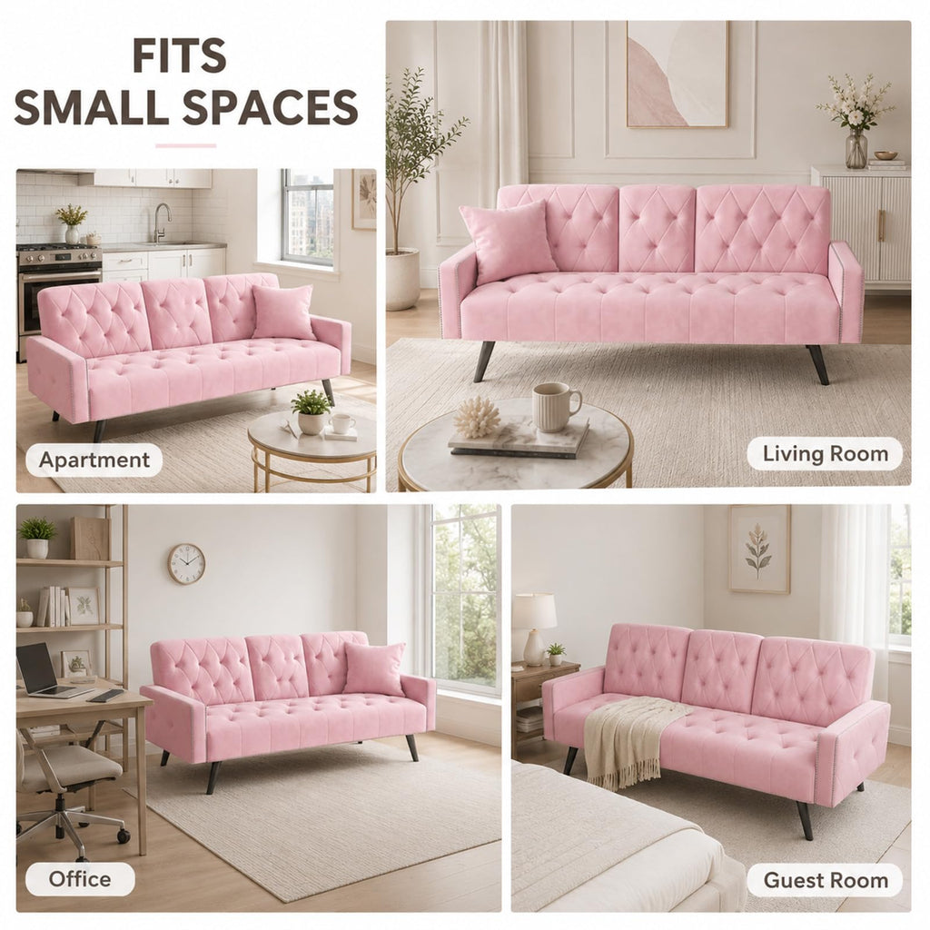 Pink Velvet 2 in 1 Futon Sofa Bed H155