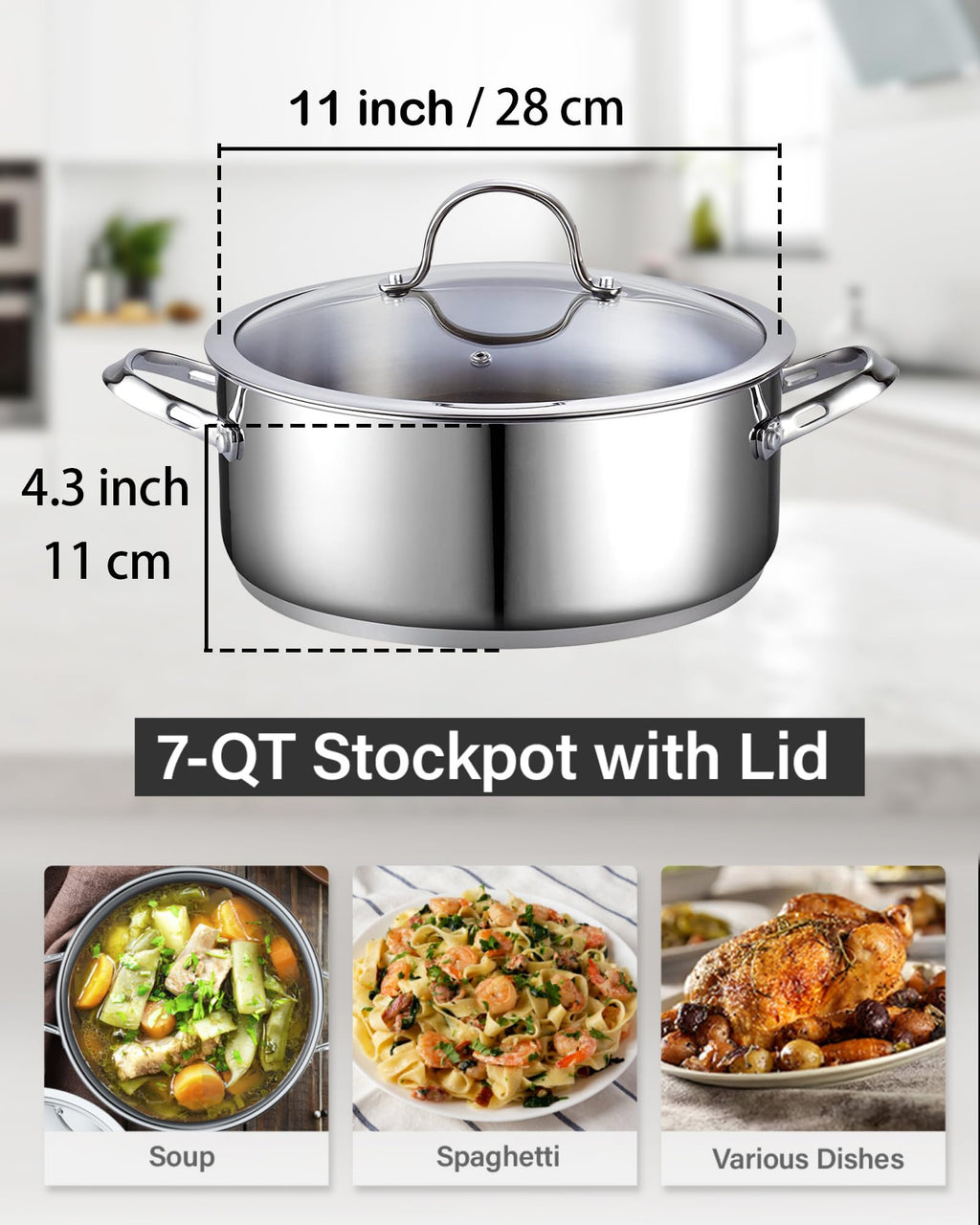 7 Quart Stainless Steel Stock Pot with Lid S411