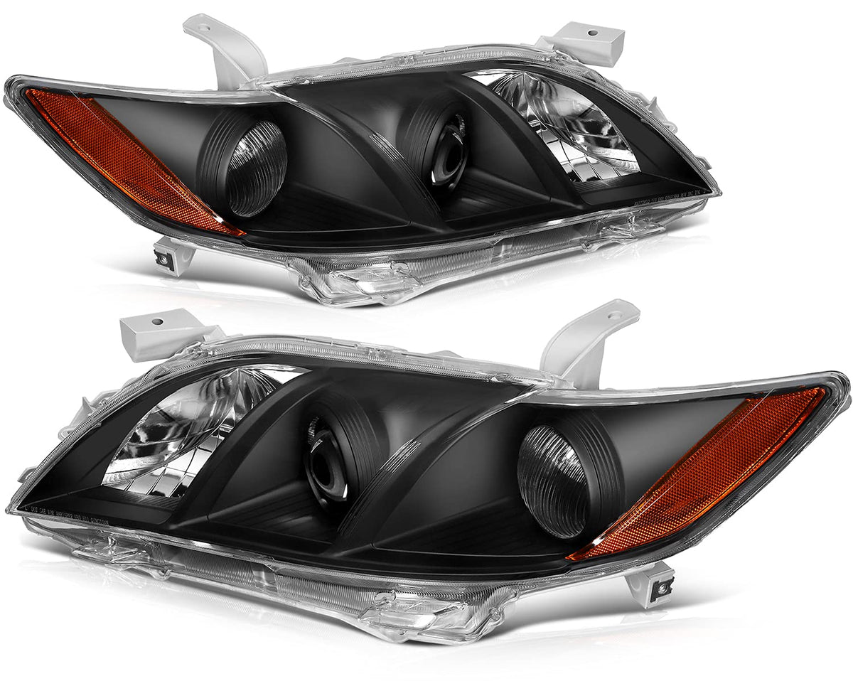 Black Housing Amber Reflector Clear Lens Headlight Assembly Pair T77413