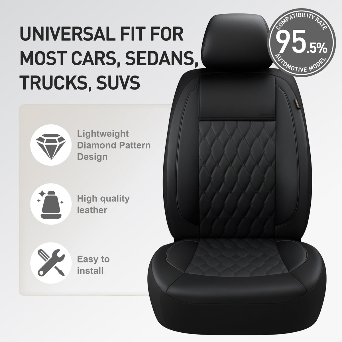 Faux Leather Car Seat Covers Full Set 5-Seat Black Y773