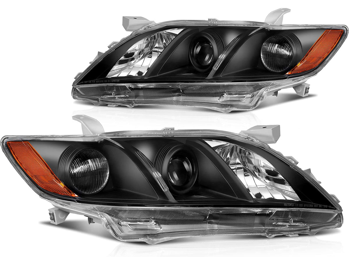 Black Housing Amber Reflector Clear Lens Headlight Assembly Pair T77413