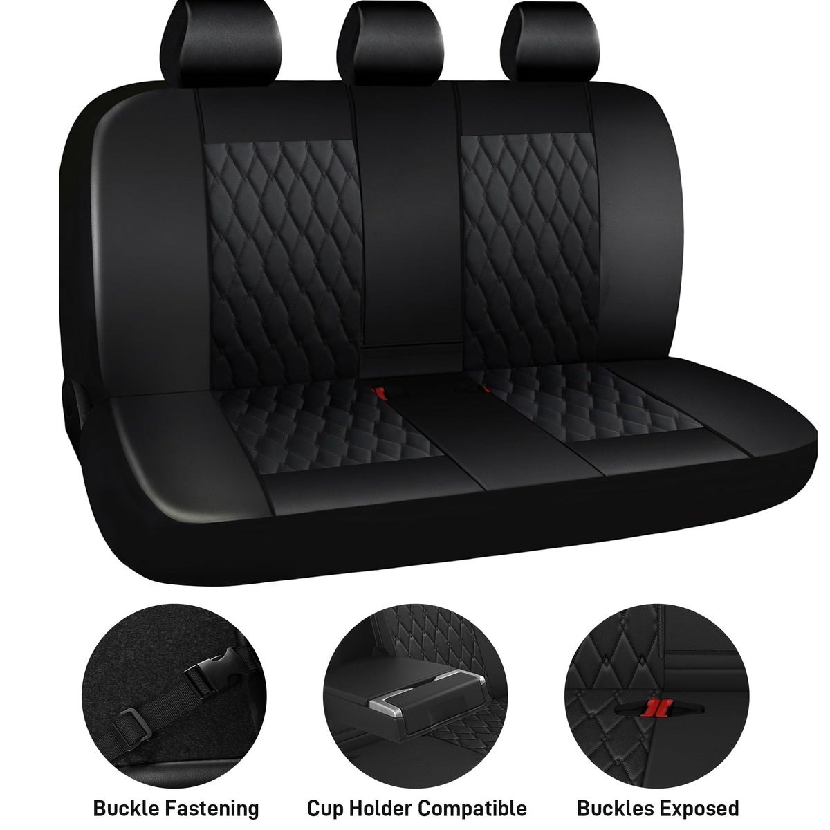 Faux Leather Car Seat Covers Full Set 5-Seat Black Y773
