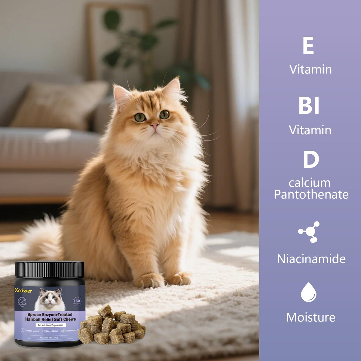 Chicken Flavor Soft Chews Hairball Aid Supplement for Cats T9241