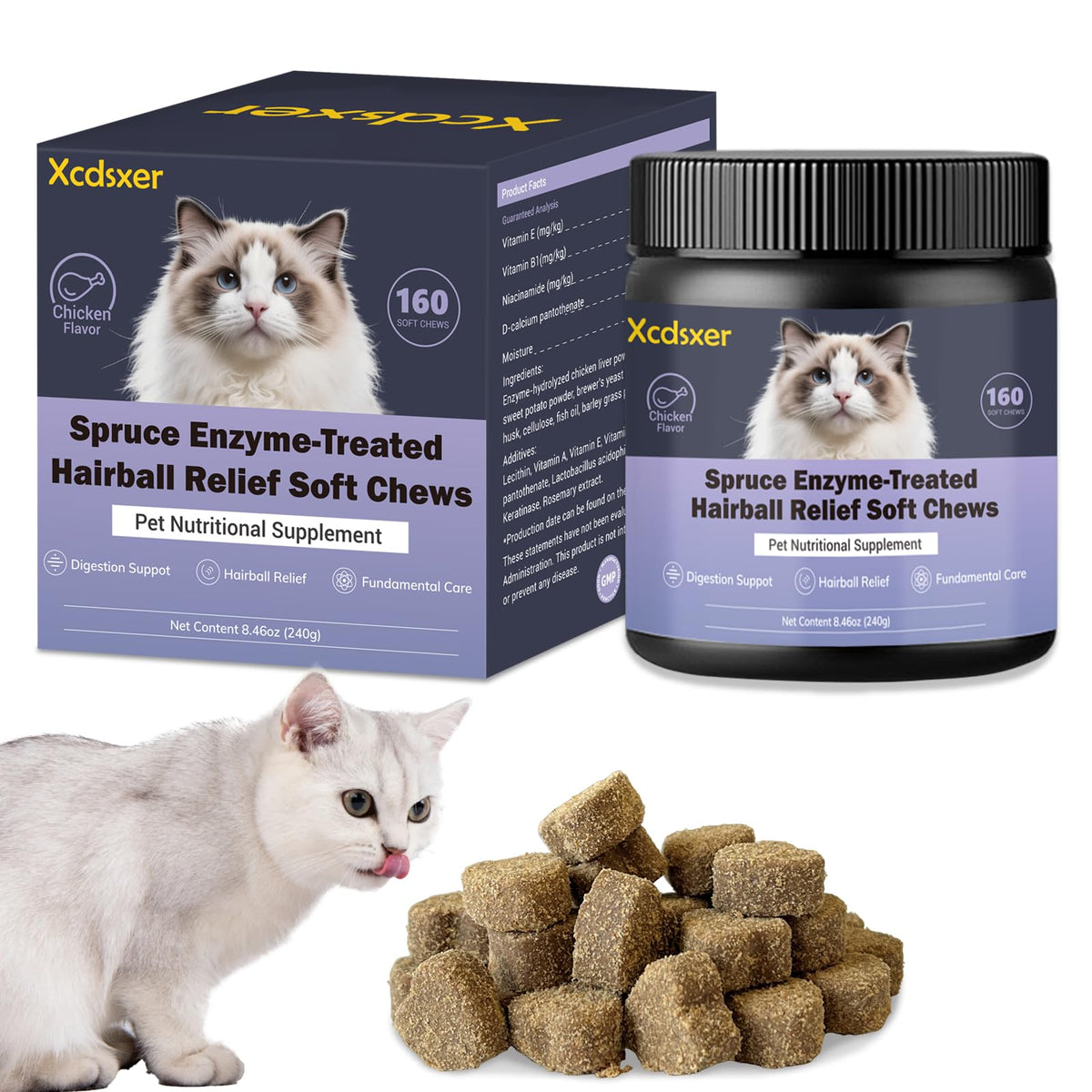 Chicken Flavor Soft Chews Hairball Aid Supplement for Cats T9241