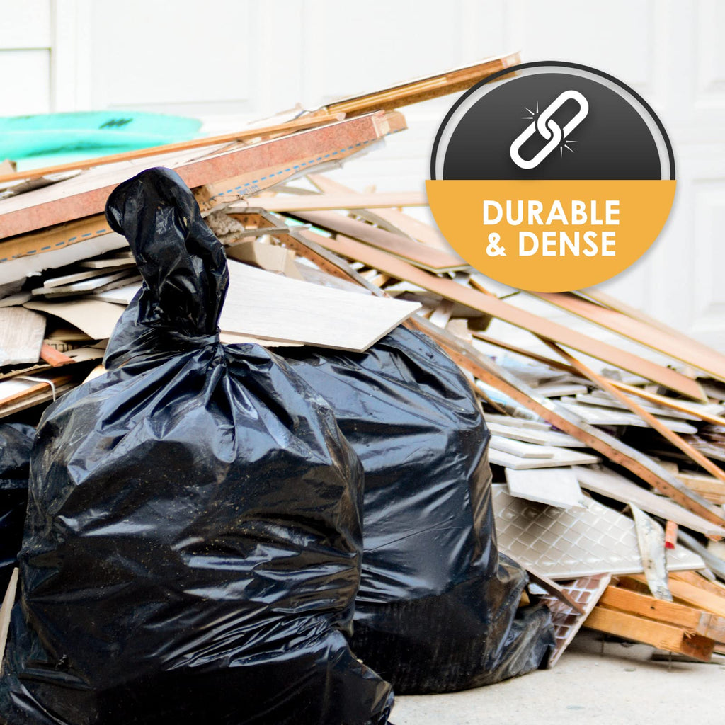 Heavy Duty 42-Gallon Contractor Trash Bags, Tear Resistant, Black, 10 Ct V16210