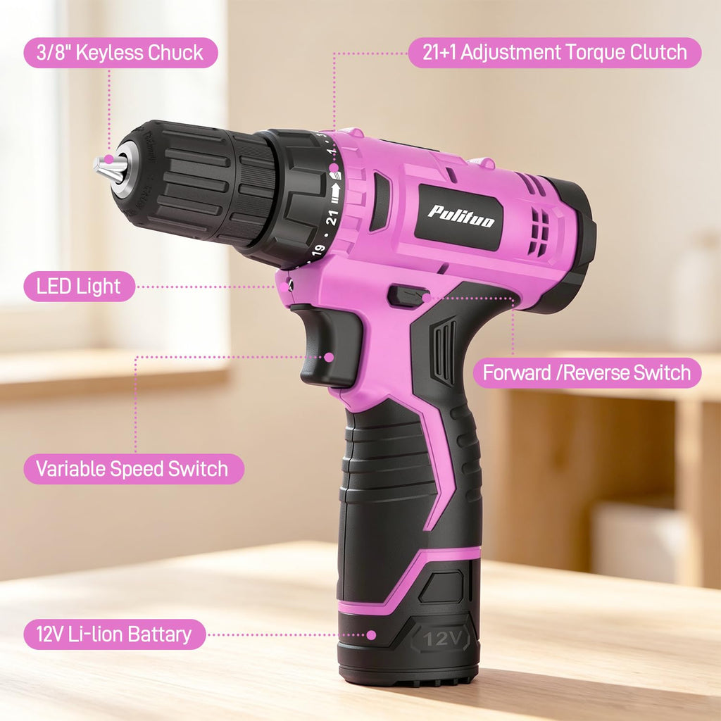299 Piece Pink Cordless Drill Tool Set with Tool Box O44802