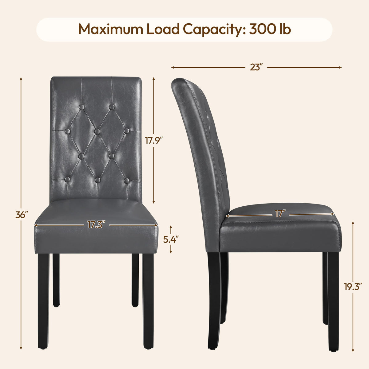Dining Chairs Set of 2 Tufted Gray I22186