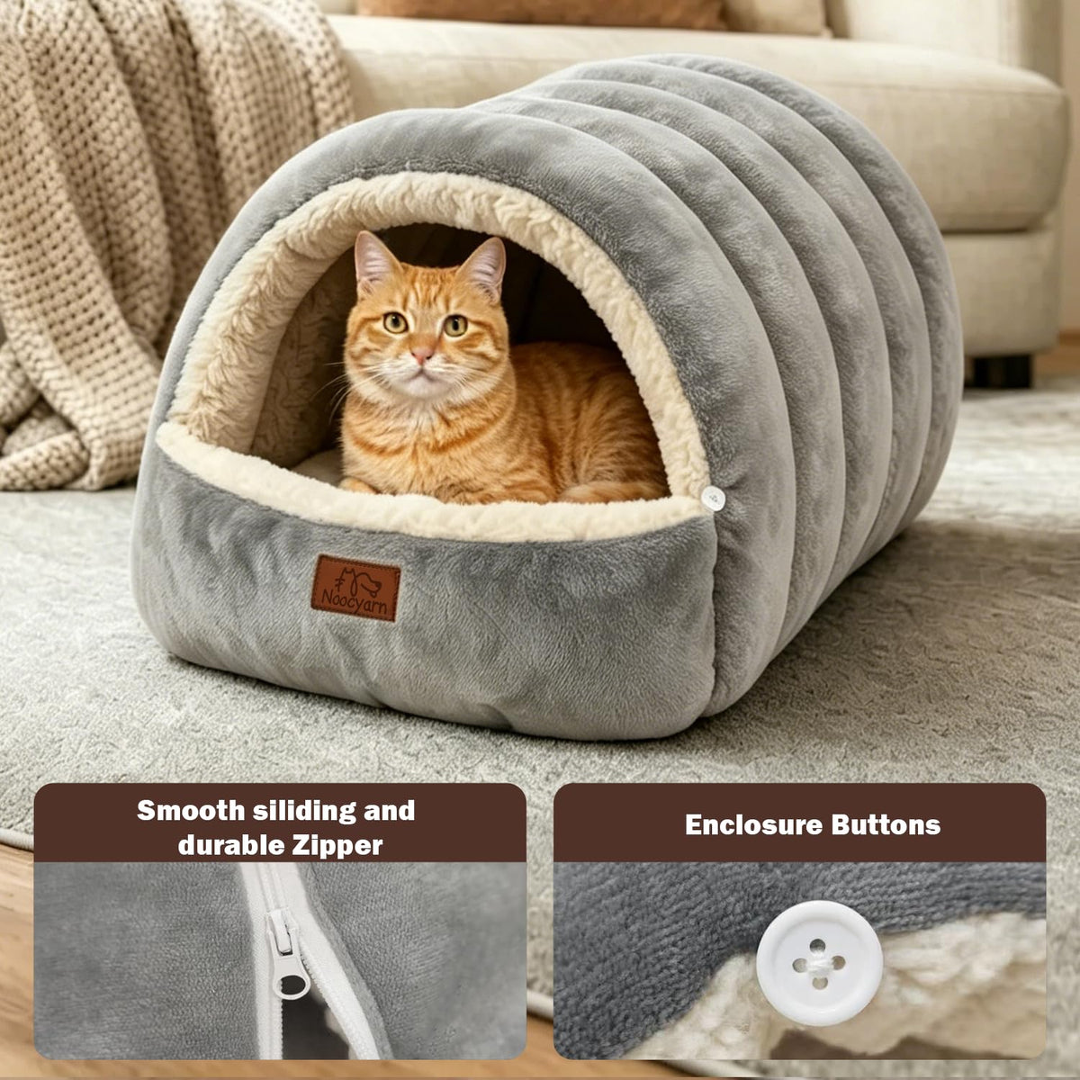 Covered Cat Bed Cave Grey U87569