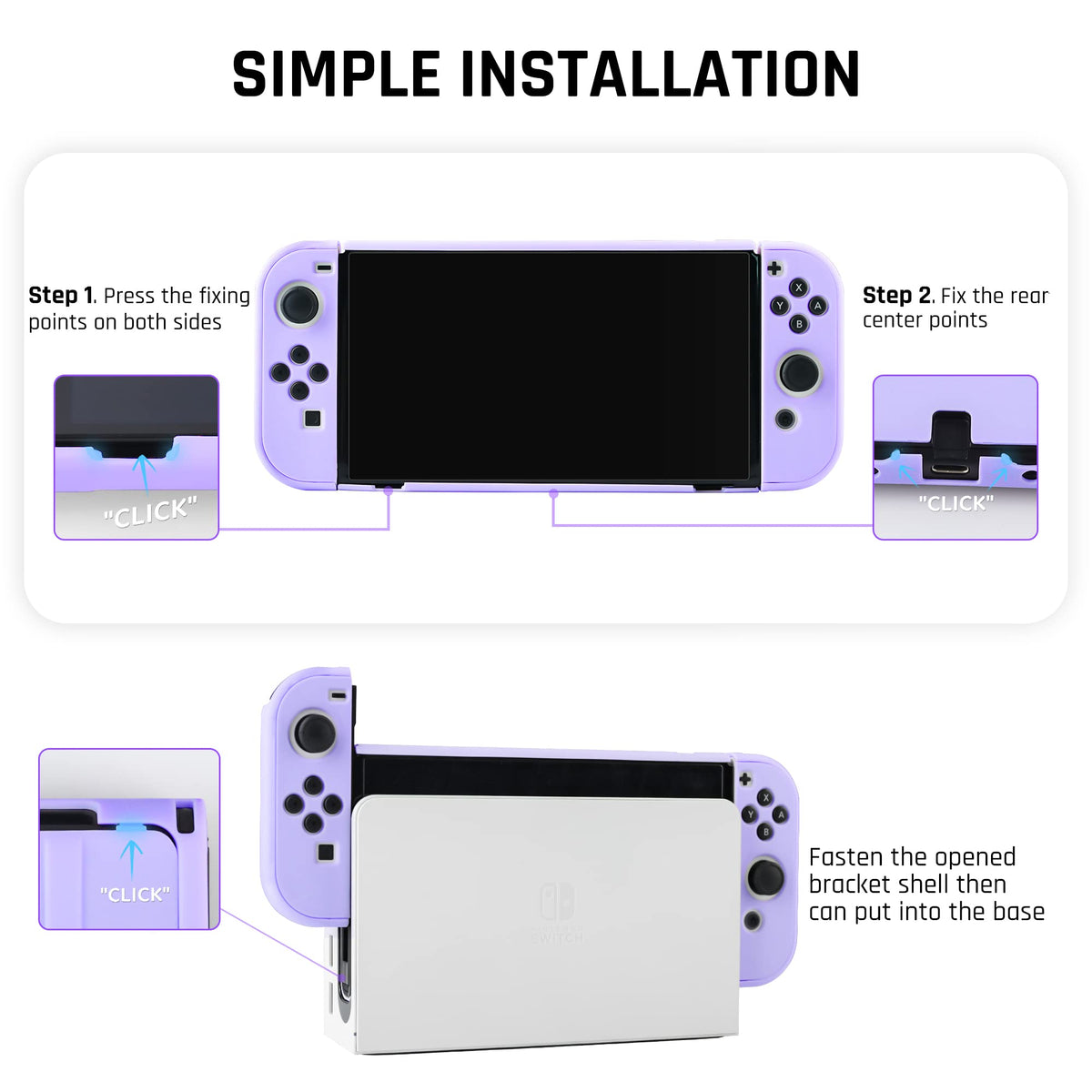 Purple Case for Nintendo Switch OLED Model with Screen Protector and 4 Thumb Grip Caps C5604