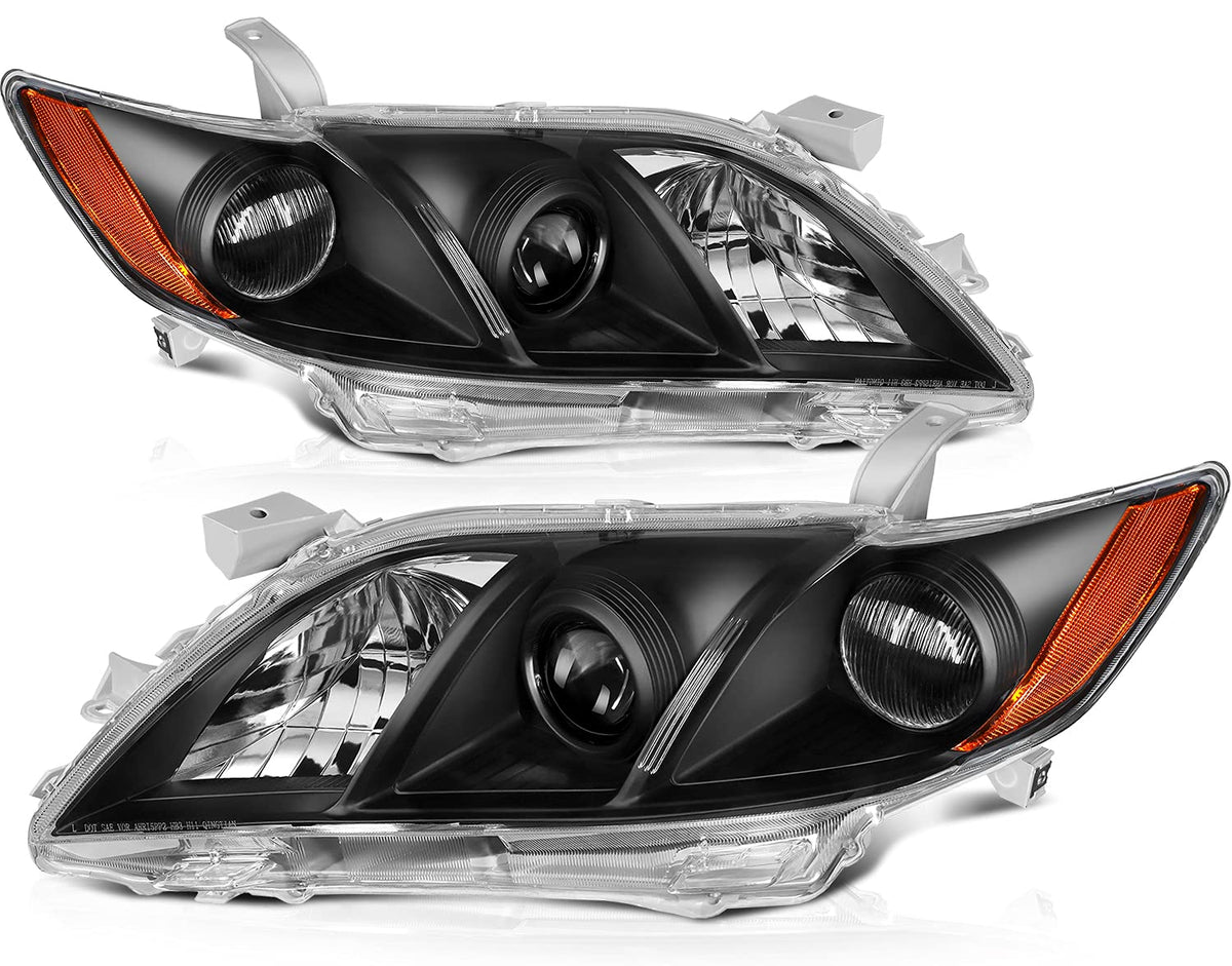 Black Housing Amber Reflector Clear Lens Headlight Assembly Pair T77413