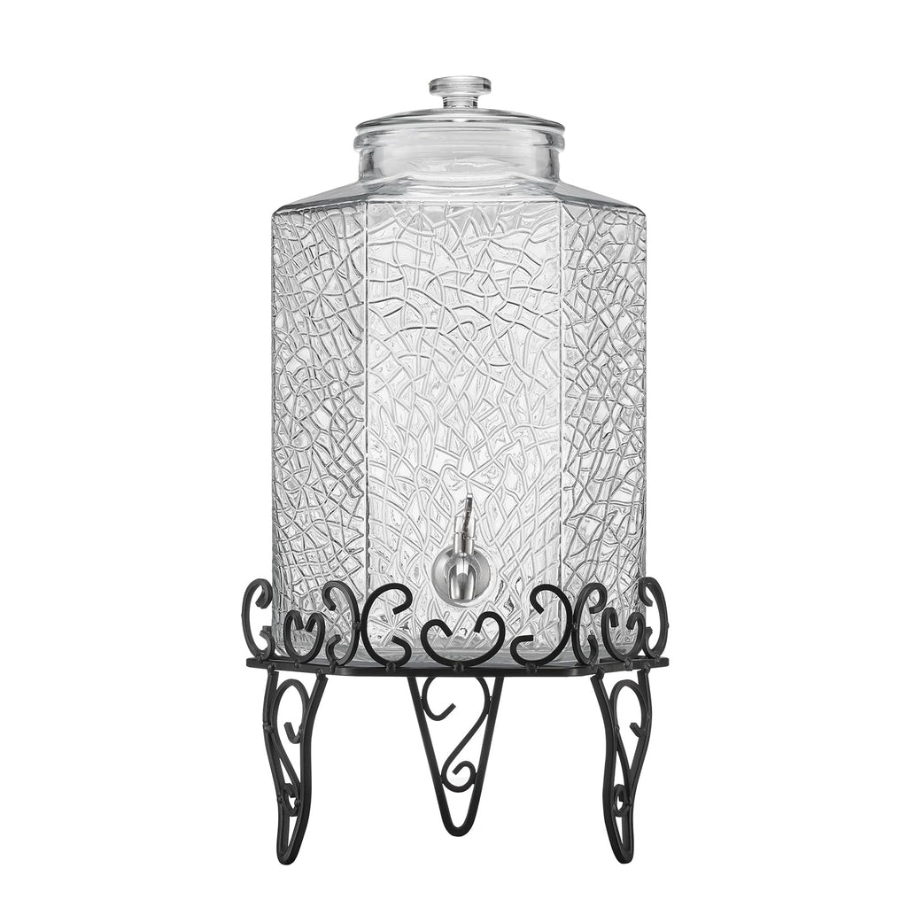 2.5 Gallon Glass Beverage Dispenser with Metal Stand H984