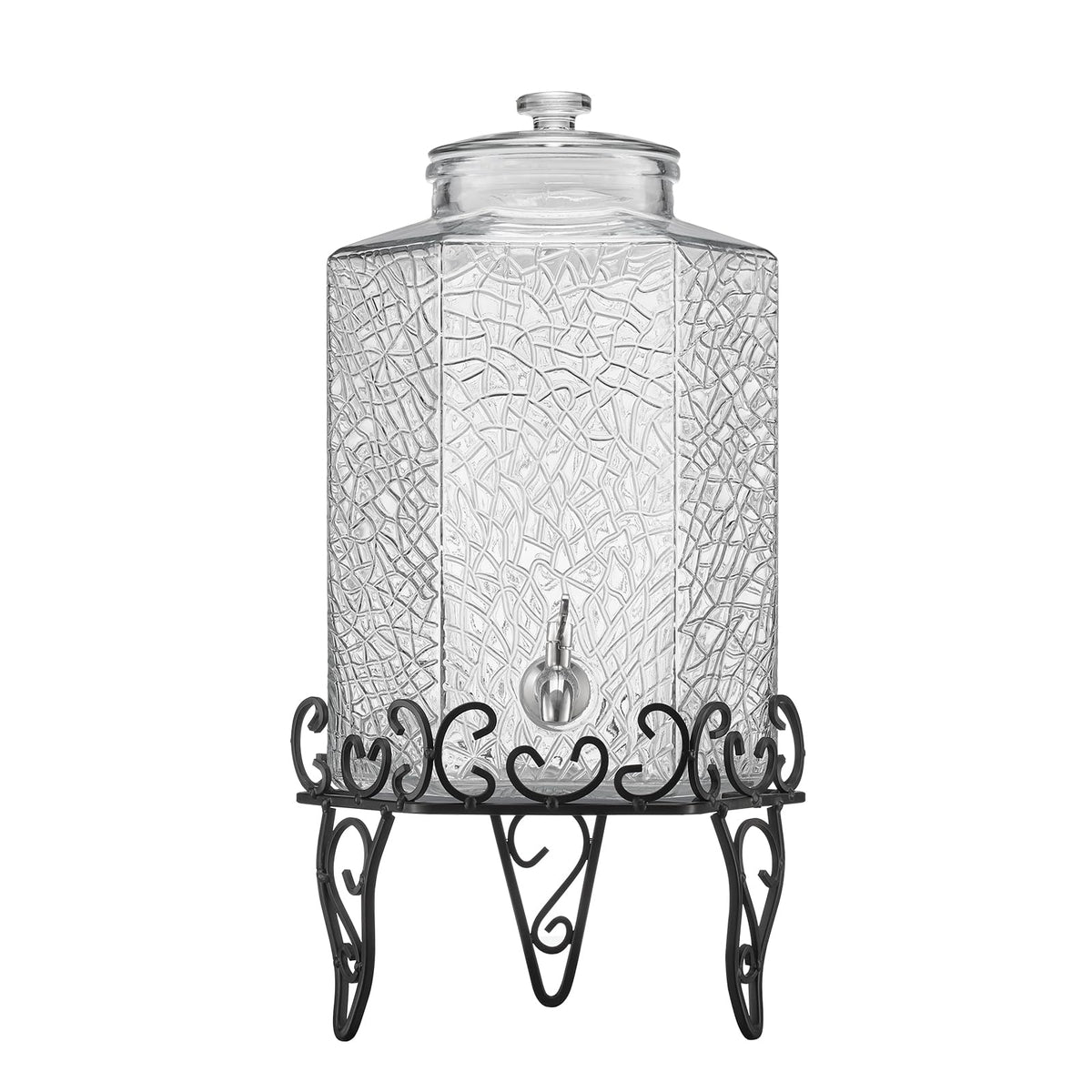 2.5 Gallon Glass Beverage Dispenser with Metal Stand H984