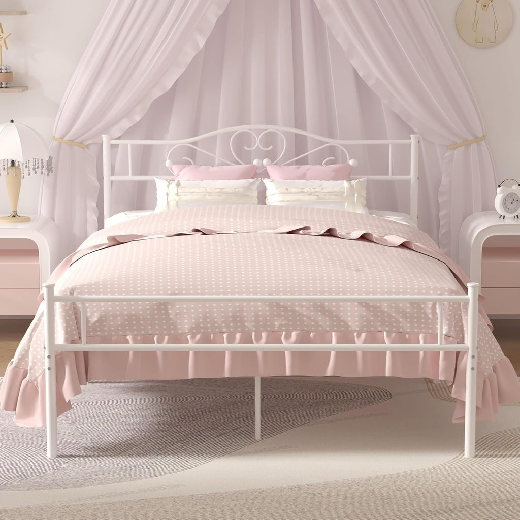 14 Inch Full Size White Metal Platform Bed Frame with Headboard and Footboard Z1997