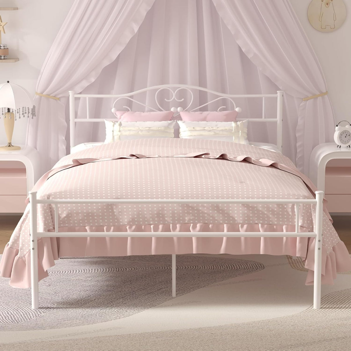 14 Inch Full Size White Metal Platform Bed Frame with Headboard and Footboard Z1997