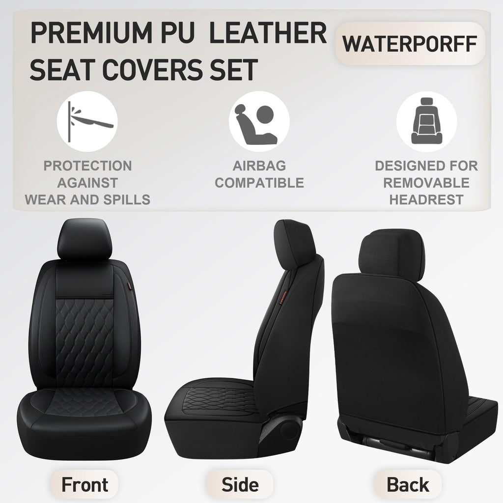 Faux Leather Car Seat Covers Full Set 5-Seat Black Y773