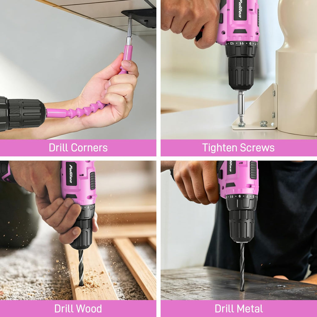 299 Piece Pink Cordless Drill Tool Set with Tool Box O44802