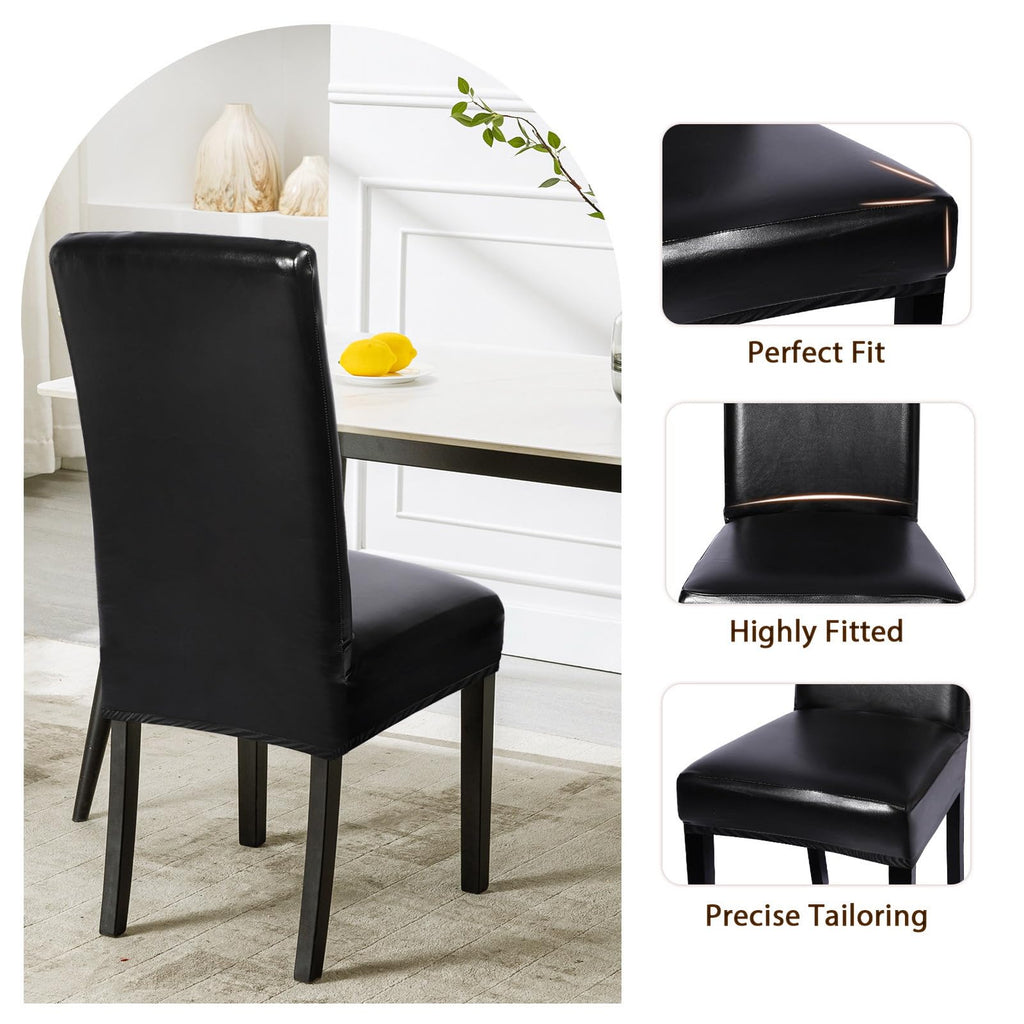 Waterproof PU Leather Dining Chair Covers Set of 4 Black Z904576