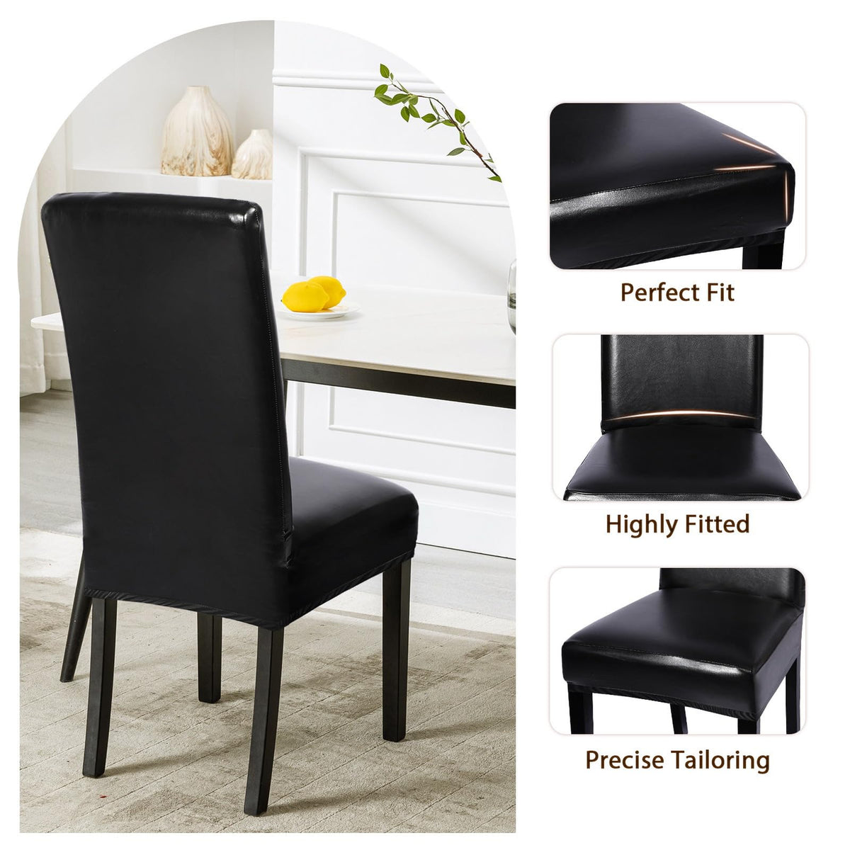 Waterproof PU Leather Dining Chair Covers Set of 4 Black Z904576