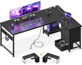 61" L Shaped Gaming Desk with 4 Drawers and Power Outlets, Black M211342