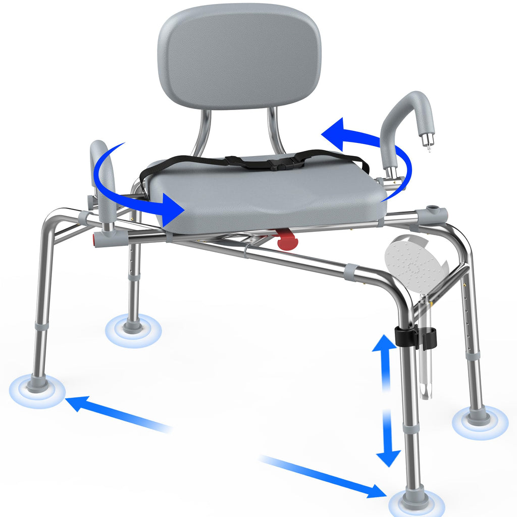 Sliding Shower Chair Tub Transfer Bench with Swivel Seat, 450lbs, Adjustable Height, Gray U583