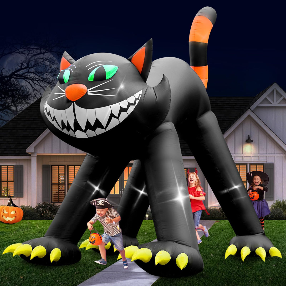 14FT Inflatable Black Cat Halloween Decoration with 7 LED I352