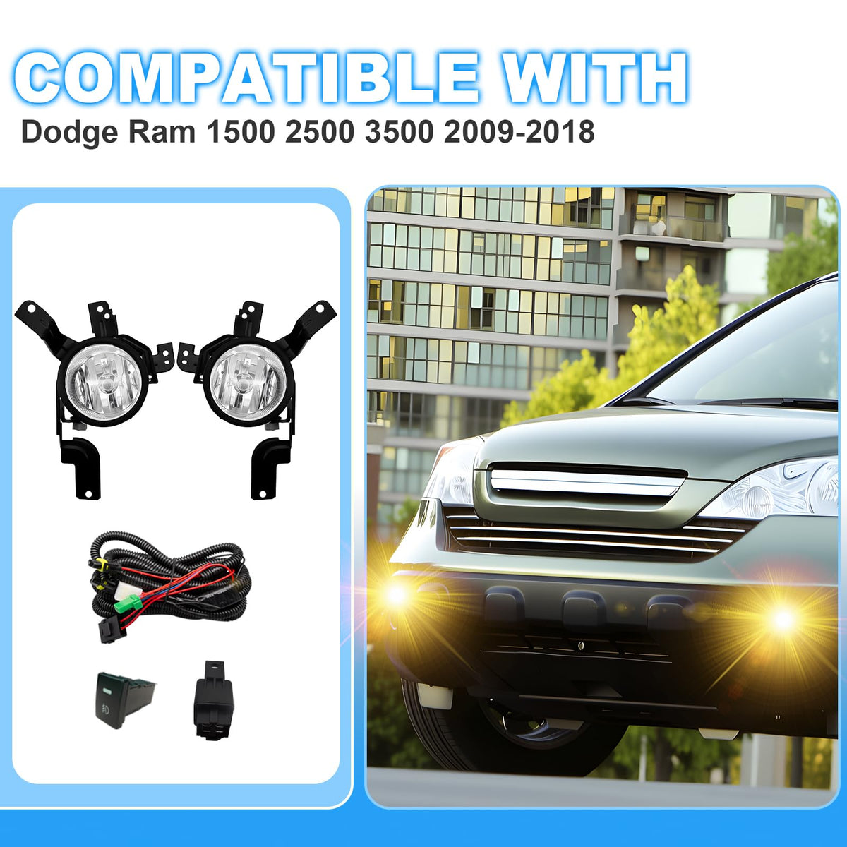 Driving Fog Lights with H11 12V 55W Halogen Bulbs & Switch and Wiring Kit Y348613