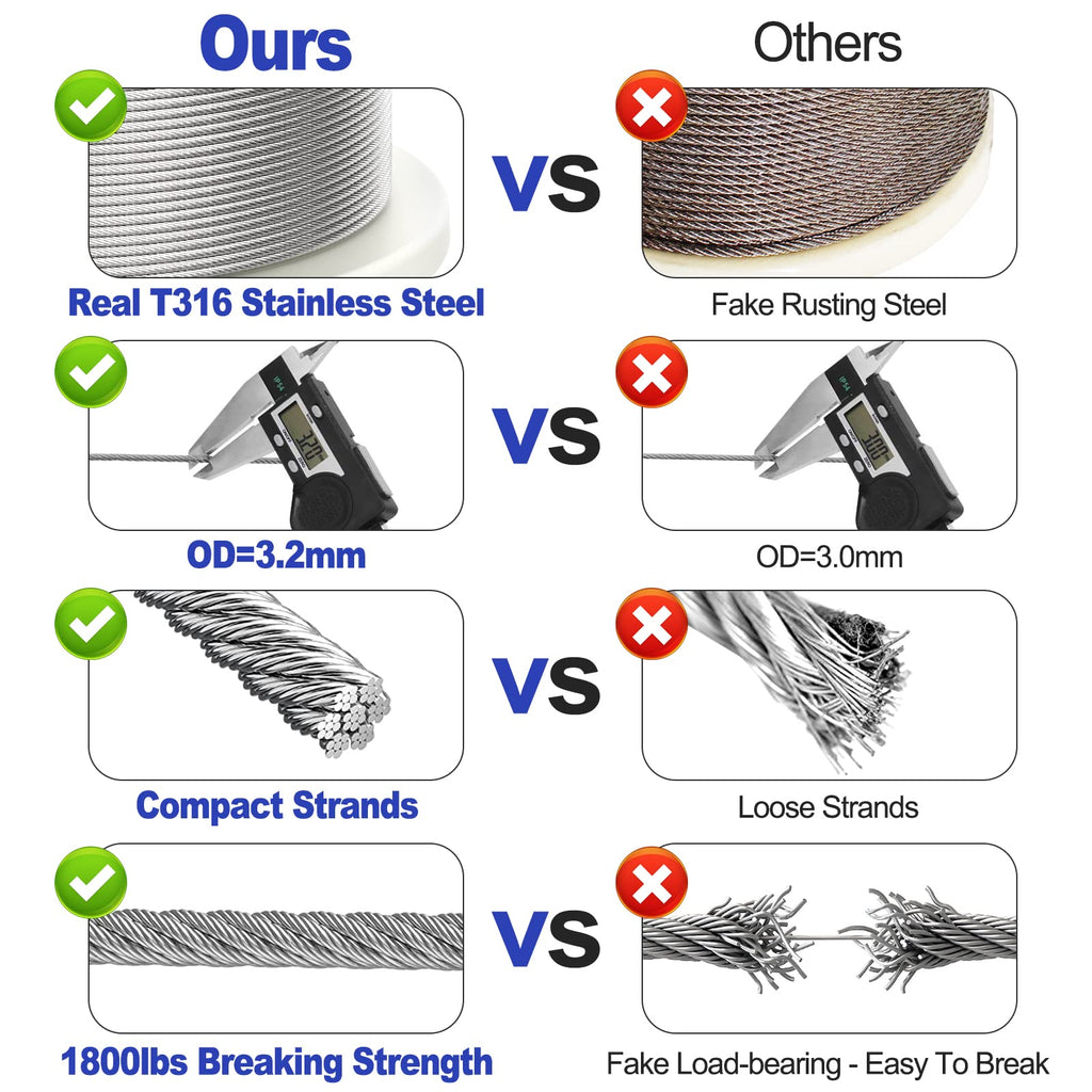 1/8" Stainless Steel Wire Rope Cable 7x7 Strands O2206