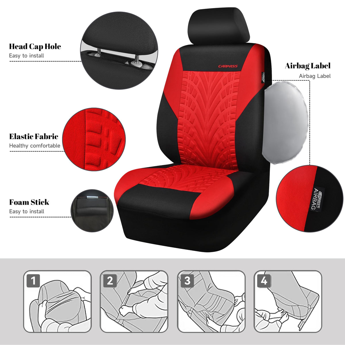 Car Seat Covers Full Sets Black Red H78742
