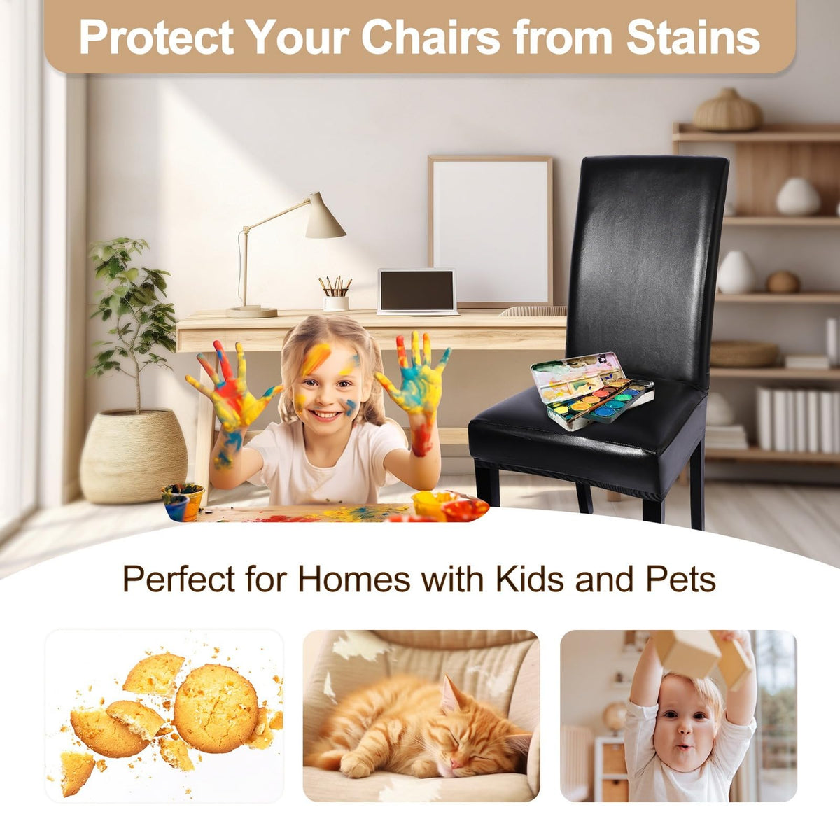Waterproof PU Leather Dining Chair Covers Set of 4 Black Z904576